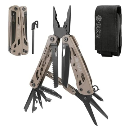 Light Seeking 20-in-1 EDC Multitool with Needle Nose Pliers and Wire Stripper Survival and Camping Gear D2 Steel Sand