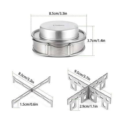 Portable Outdoor Stainless Steel Alcohol Stove with Foldable Handles for Camping Hiking Backpacking Picnic Survival