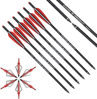 Crossbow Bolts 20 Inch Carbon with Hunting Broadheads 6 Pack, Crossbow Arrows for Hunting Outdoor Target Practice