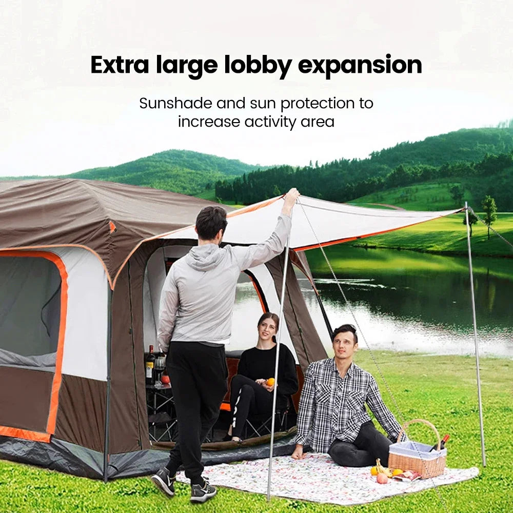 Upgraded 4 Season Camping Tent 3-12 Person Waterproof Windproof Double Layer 2 Room Family Outdoor Backpacking Equipment