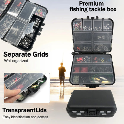 170-410pcs Professional Fishing Kit with Tackle Box,Hooks Sinkers Swivels for Bass Trout Saltwater Fishing | Premium Rust-Proof