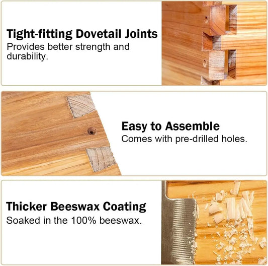 10 Frame Medium Super Bee Hive Box, Langstroth Honey Bee Hive with Beeswax Coating, Frames and Foundations