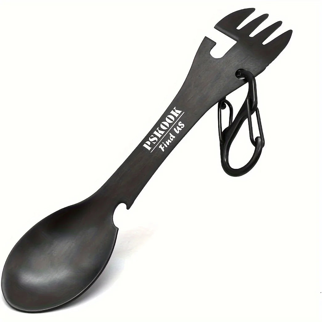 PSKOOK Outdoor Survival Tools 5 in 1 Camping Multi-functional EDC Kit Practical Fork Knife Spoon Bottle/Can Opener