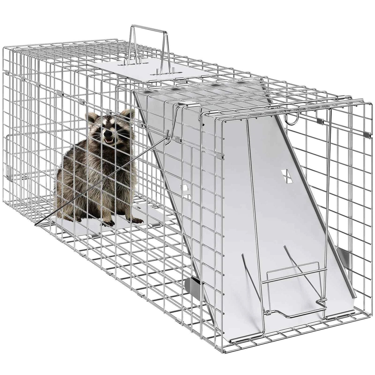 SucceBuy Live Animal Cage Trap Humane Cat Trap Galvanized Iron Folding Animal Trap with Handle for Rabbits Stray Cats Squirrels