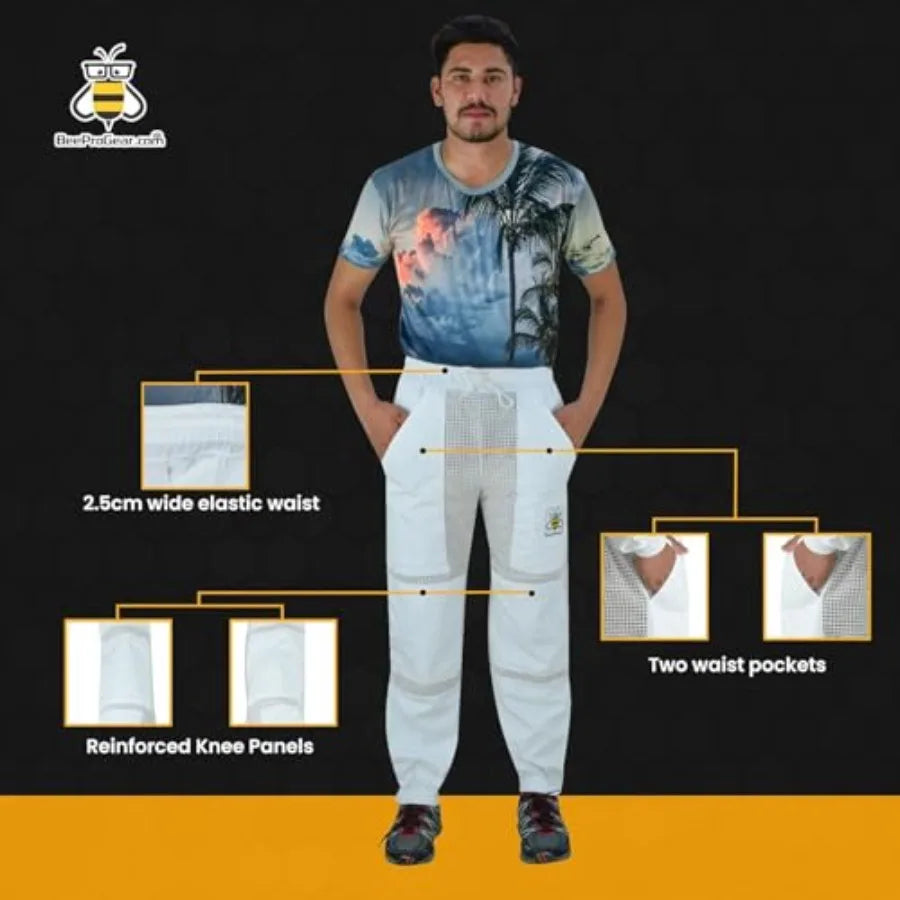 BeeProGear Sting-Proof Beekeeping Pants for Men and Women, Ventilated 3-Layer Mesh Pants with Tool Pockets and Carry Bag