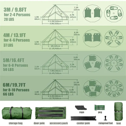Family Outdoor Canvas Bell Yurt Tent with Stove Jack