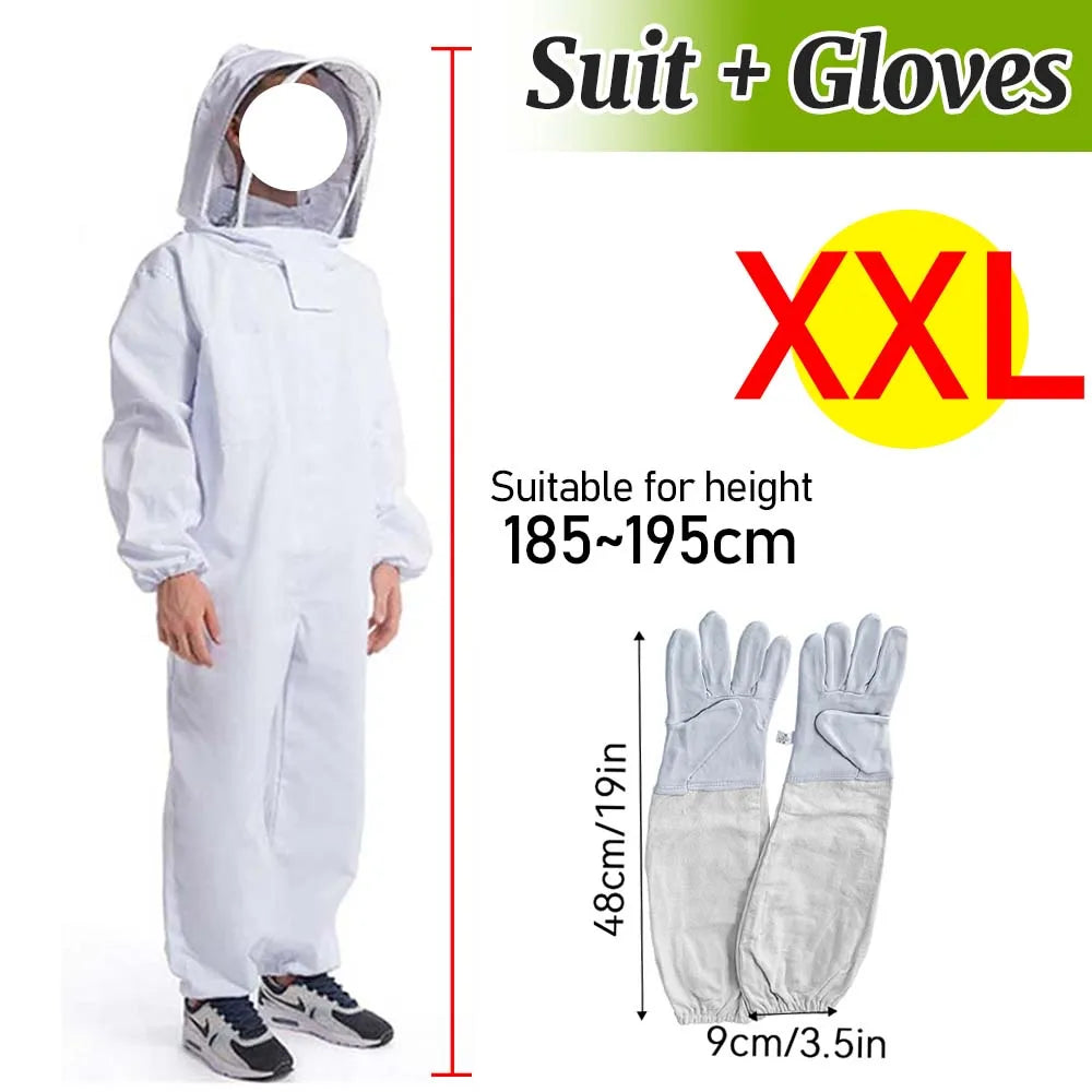 Full Body Beekeeping Suit with Veil Jacket Pants Gloves Breathable Cotton Thickened Protection L XL XXL for 165-195cm Height