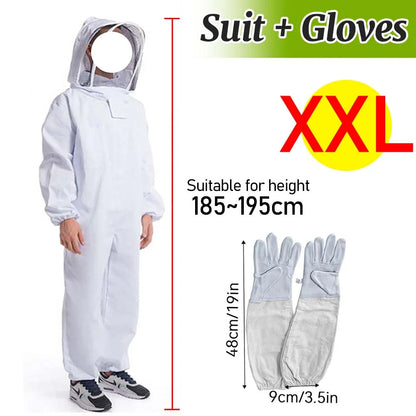 Full Body Beekeeping Suit with Veil Jacket Pants Gloves Breathable Cotton Thickened Protection L XL XXL for 165-195cm Height