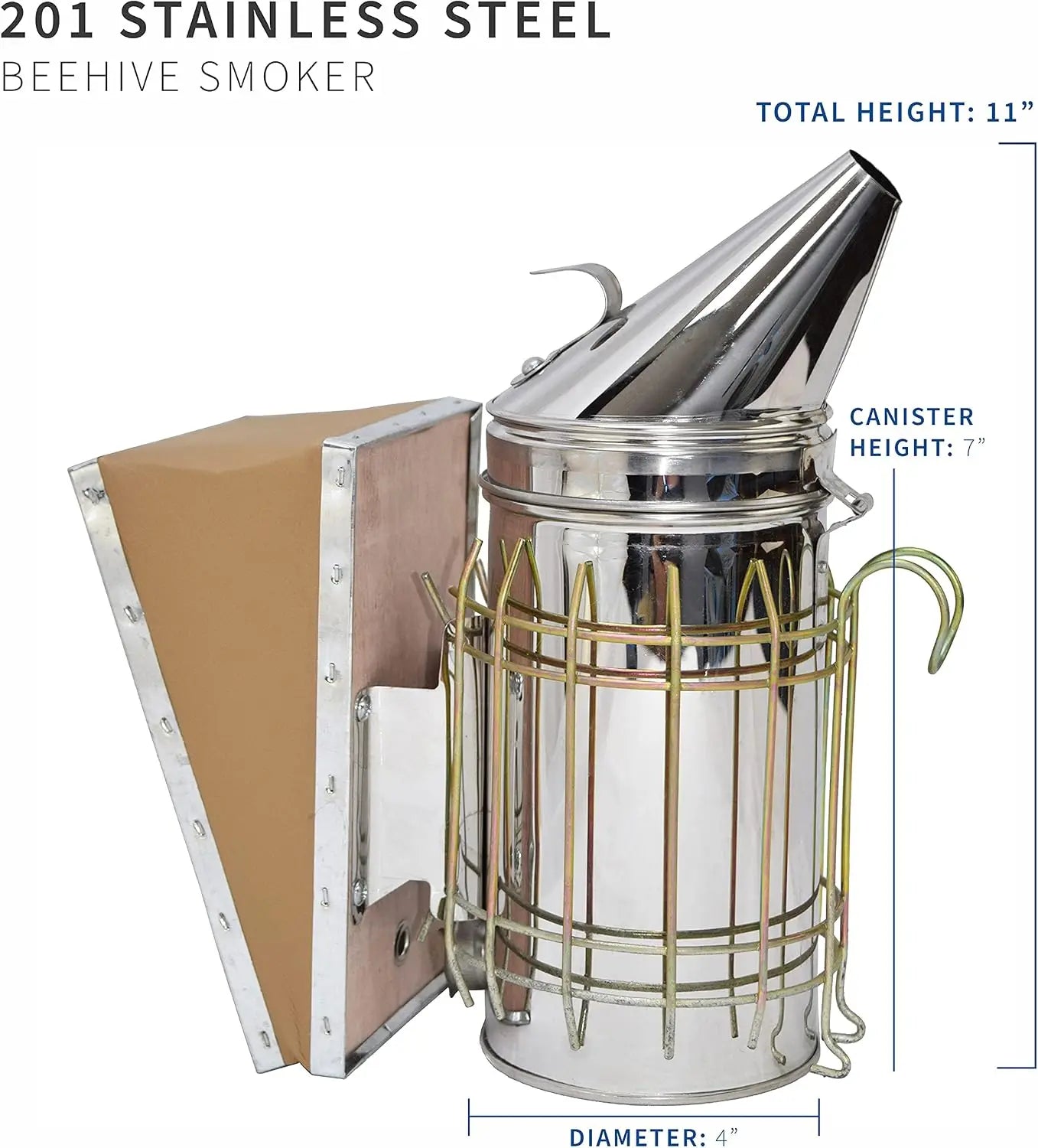 Stainless Steel Bee Hive Smoker with Heat Shield for Calm Beekeeping, Safe & Easy to Use