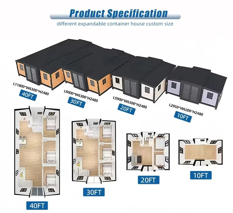 Luxury Foldable Container House with Terrace - Portable Modular Tiny House 1-3 Bedroom Custom Prefab House for Living