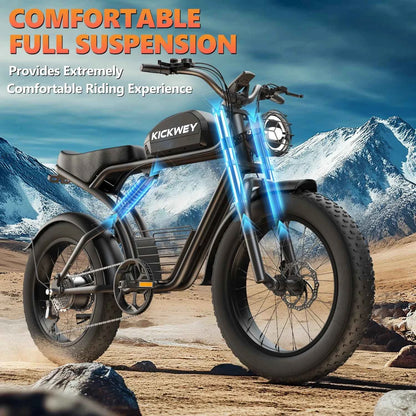 Kickwey K7 Electric bike 1500W Motor 48V 23AH Adult Electric bicycle 20 Inch Fat Tire 32MPH 7-Speed Mountain electric bike