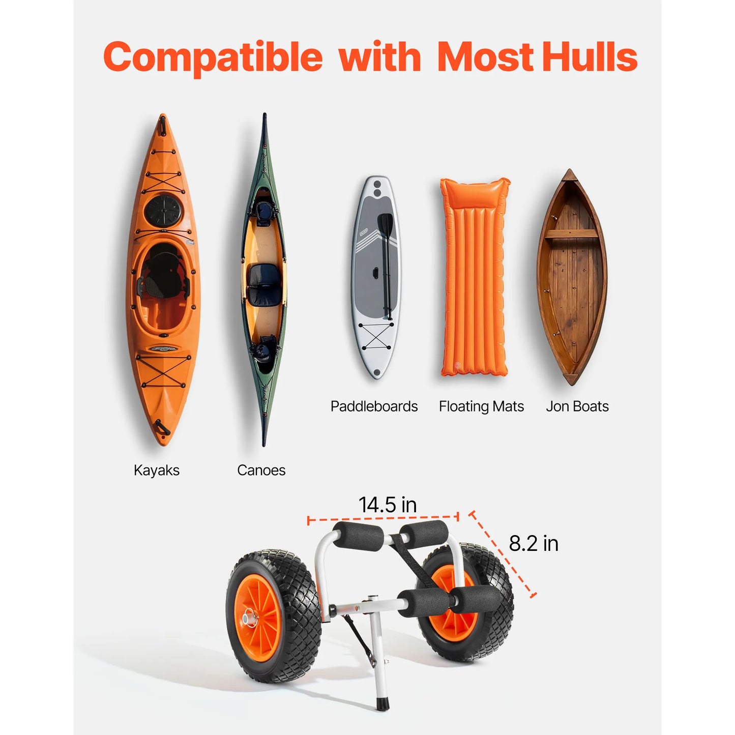 200 lbs Kayak Cart Foldable Kayak Trolley with 10in Solid Tires Paddle Board Trolley for Carrying Canoes Float Mats