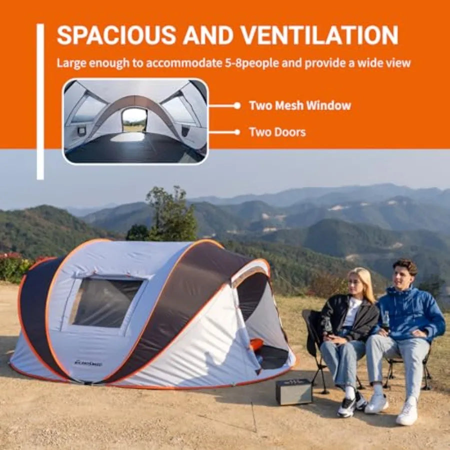 Instant Pop Up Camping Tent, 6 Person, Easy Setup Tent, Water Resistant Dome, Portable with Carry Bag