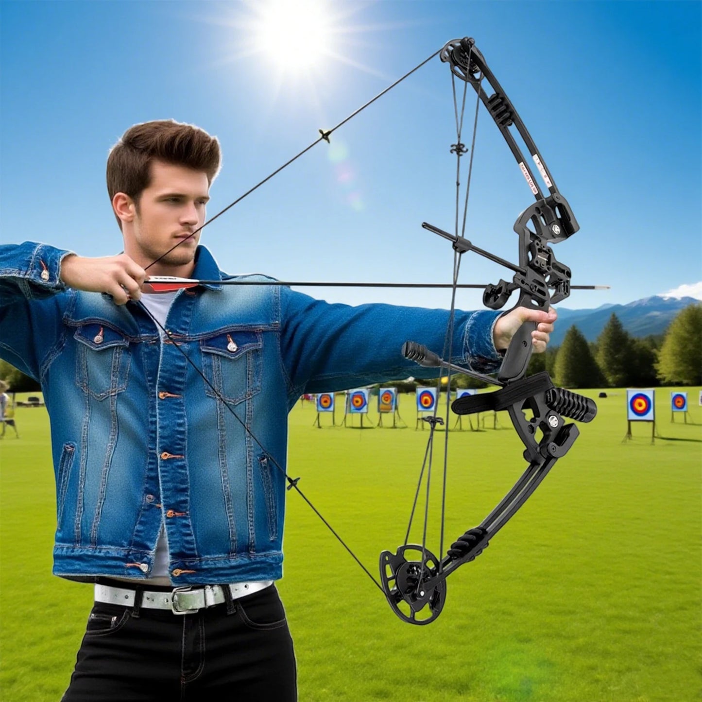 Compound Bow for Adults Right Hand Bow and Arrow Support Hunting Kit: 3 Pin Lighted Sight/Rest/Quiver/String Stop/Stabilizer/Shock Absorption/Allen Tool/Draw Weight and Cams Fully Adjustable