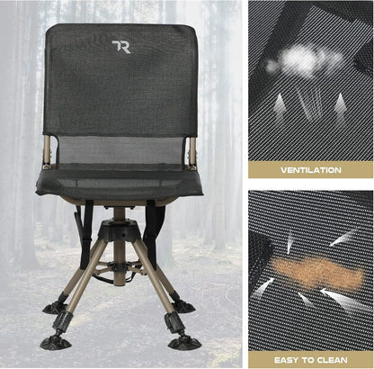 360 Degree Silent Swivel Folding Hunting Chair, Adjustable Height & Legs, 400lbs Capacity, Portable Ground Seat