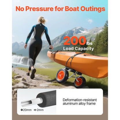 200 lbs Kayak Cart Foldable Kayak Trolley with 10in Solid Tires Paddle Board Trolley for Carrying Canoes Float Mats