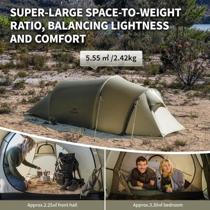 Naturehike Opalus UL Tunnel Tent Lightweight 15D Nylon Hiking Tent Large Space Outdoor Camping Travel 4 Season 2-3 Person Tent