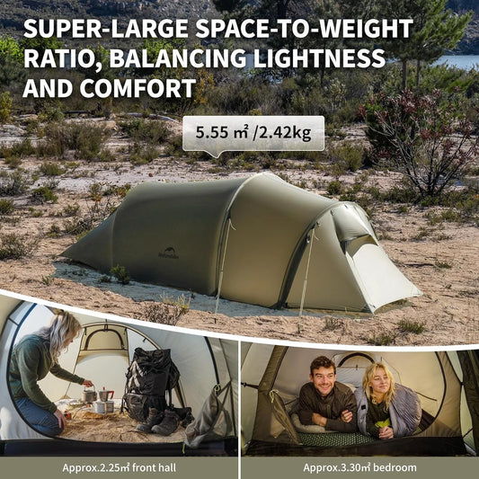 Naturehike Opalus UL Tunnel Tent Lightweight 15D Nylon Hiking Tent Large Space Outdoor Camping Travel 4 Season 2-3 Person Tent