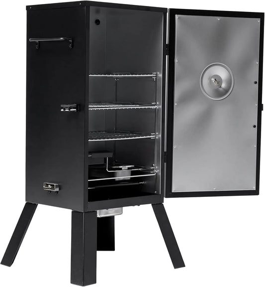 30-Inch Electric Vertical BBQ Smoker with Analog Control, 535 Sq In Cooking Space, Black