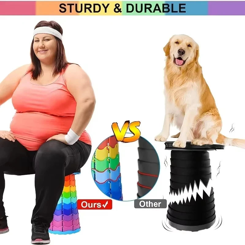 Rainbow Folding Stool, Adjustable Height PP Portable Collapsible Seat for Camping, Fishing, Hiking & Outdoor Activities