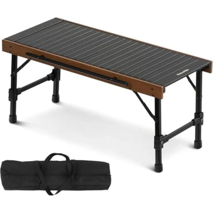 Naturehike IGT Camping Table Fold up Lightweight Aluminum Alloy+Wood 4-6 Person Portable Folding Square Table with Carry Bag fo