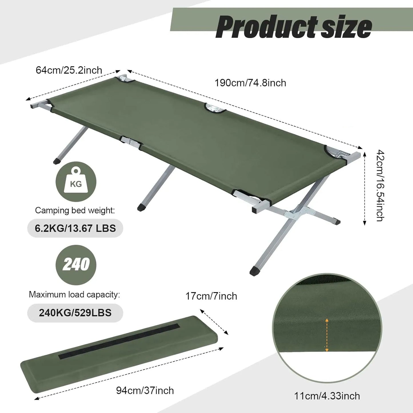 HOQUSA-Folding camping bed with portable bag,