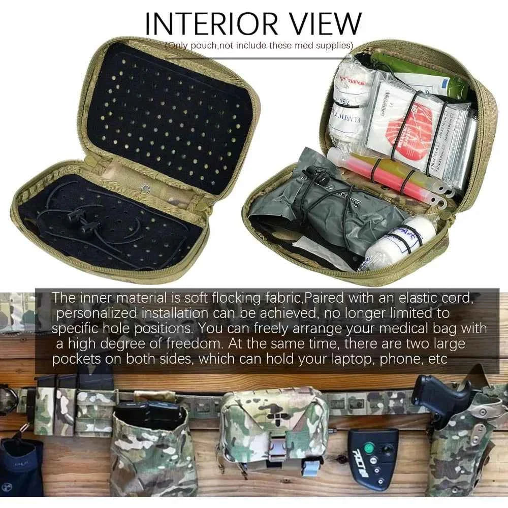 Rapid Deployment Tactical MOLLE Trauma Kit Pouch, Quick Release Tear-Off Medical First Aid Organizer with Red ID for Emergency Survival
