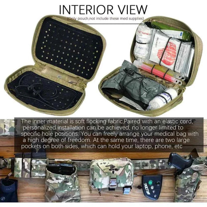 Rapid Deployment Tactical MOLLE Trauma Kit Pouch, Quick Release Tear-Off Medical First Aid Organizer with Red ID for Emergency Survival