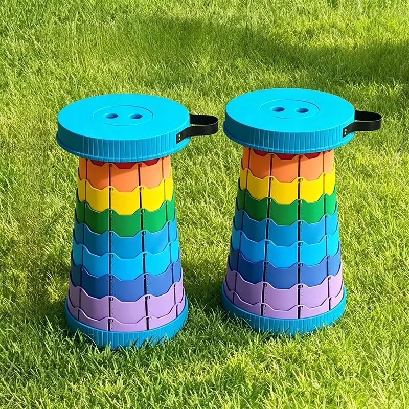 Rainbow Folding Stool, Adjustable Height PP Portable Collapsible Seat for Camping, Fishing, Hiking & Outdoor Activities