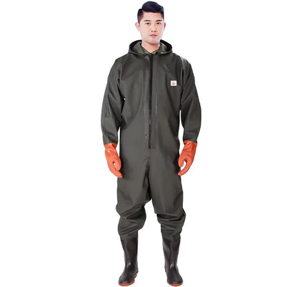 Size 43-47 Hooded Long Sleeve Wader Pants Waterproof Overalls