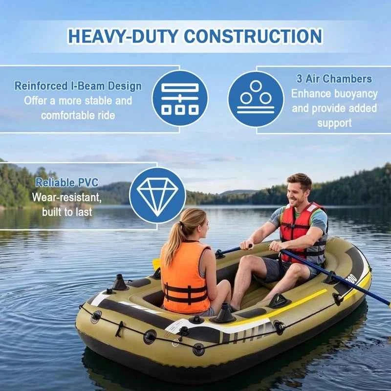 Inflatable Boat 3-Person Fishing Raft Set with Oars and Pump-Green