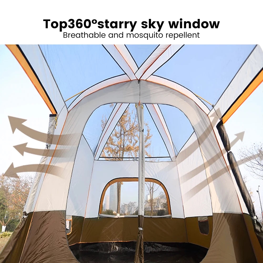 Upgraded 4 Season Camping Tent 3-12 Person Waterproof Windproof Double Layer 2 Room Family Outdoor Backpacking Equipment