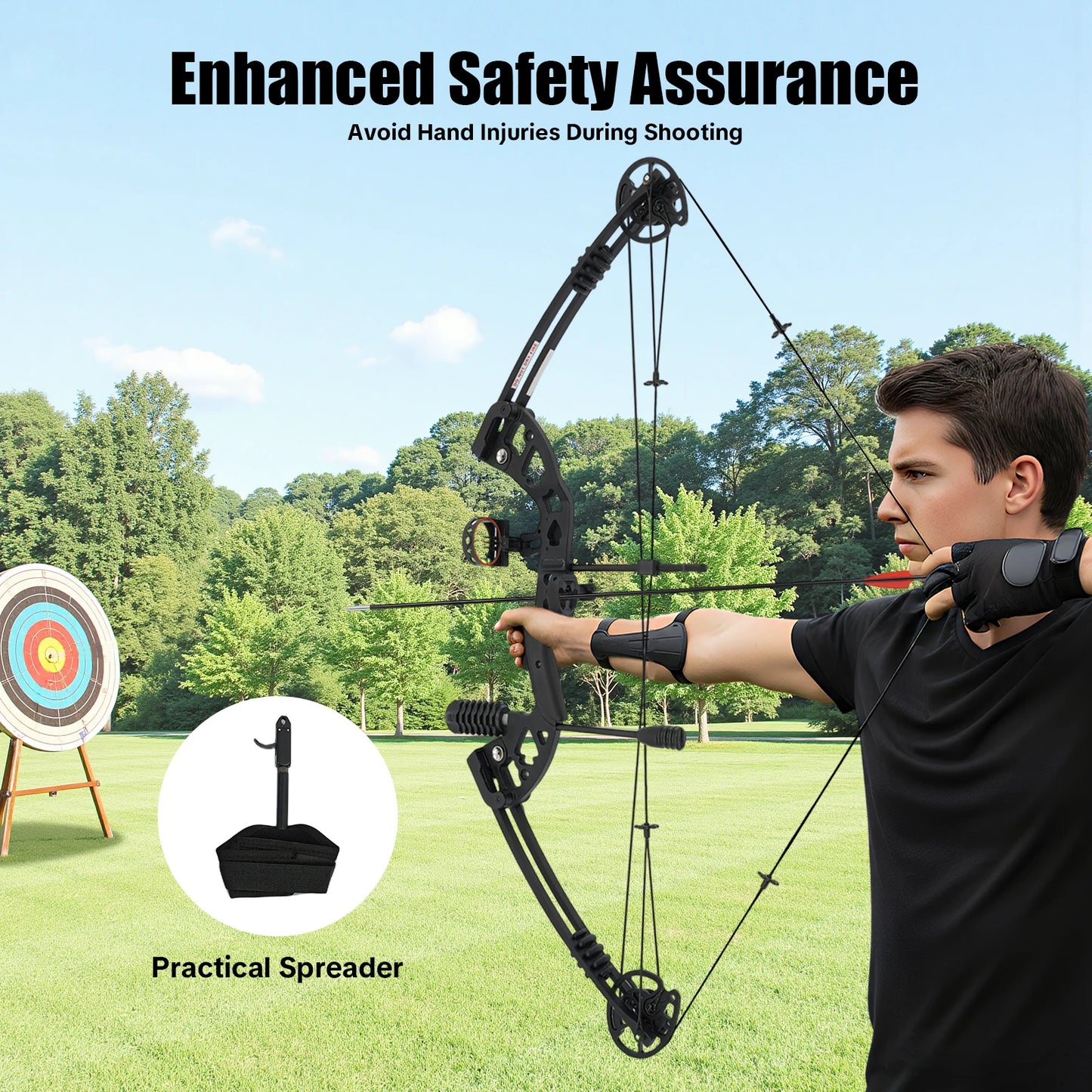 Compound Bow for Adults Right Hand Bow and Arrow Support Hunting Kit: 3 Pin Lighted Sight/Rest/Quiver/String Stop/Stabilizer/Shock Absorption/Allen Tool/Draw Weight and Cams Fully Adjustable