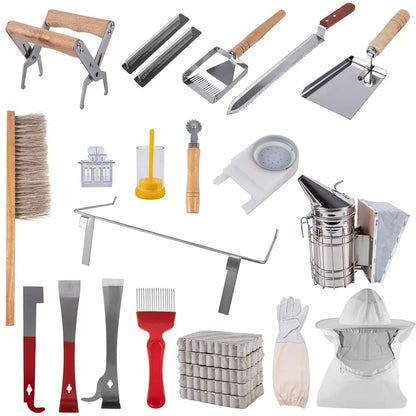 10-Frame Beehive Kit with 24-Piece Beekeeping Tools, Wax-Coated and Painted Hive Boxes, Professional Starter Equipment
