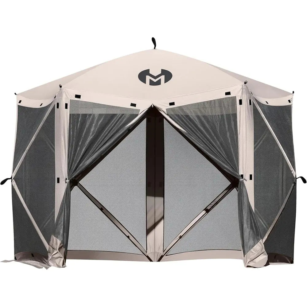 5-Sided Outdoor Gazebo Tent with Netting, Quick Setup Patio Shelter, 10x10 Feet, Tan