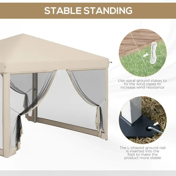10x10ft Pop Up Canopy Tent 210D Oxford Fabric with Mesh Screen Room Height Adjustable Outdoor Shelter Tent for Party Camping