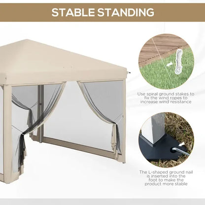 10x10ft Pop Up Canopy Tent 210D Oxford Fabric with Mesh Screen Room Height Adjustable Outdoor Shelter Tent for Party Camping