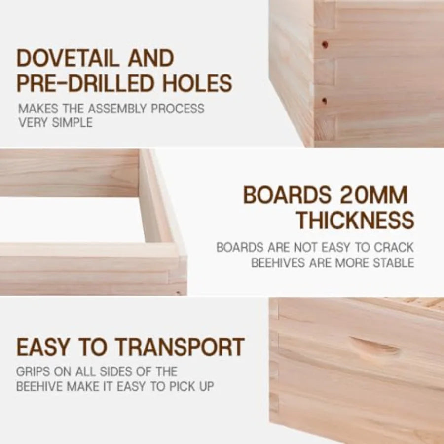 Medium Super Beehive BoxLangstoth Super Honey Bee Hive Box Include Beehive Frames and Waxed Foundations