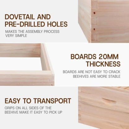 Medium Super Beehive BoxLangstoth Super Honey Bee Hive Box Include Beehive Frames and Waxed Foundations