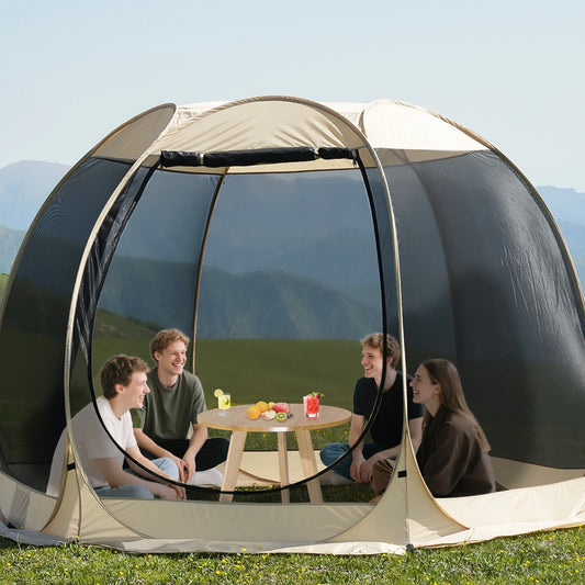 Pop Up Party Tent , 4-6 Person Pavilion, Screen Tent, 6-sided Pop-up Camping Canopy Tent With Mesh Window