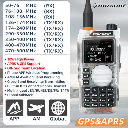 TIDRADIO H9 10W GPS APRS Radio Walkie Talkie, Off-Grid Team Location, Offline Map, No Cell Signal Team Tracking, Long Range Two Way Radio, USB-C Rechargeable, Air Band AM FM NOAA