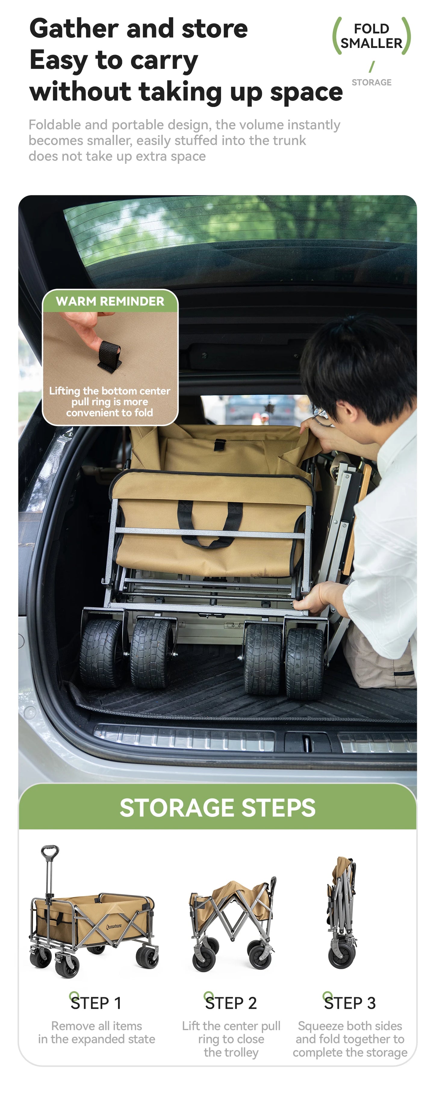 Qunature Local Shipping Outdoor Foldable Camping Cart Small Campsite Trailer for Picnic Camping Kid-Reclining Vending Travel 150L Hand-Push Camping Cart