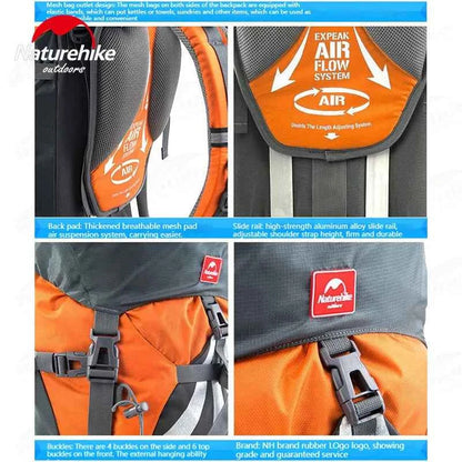Naturehike 70+5L Backpack Hiking Travel Mountaineering Knapsack Softback Large Capacity Men Waterproof Rucksack With Rain Cover