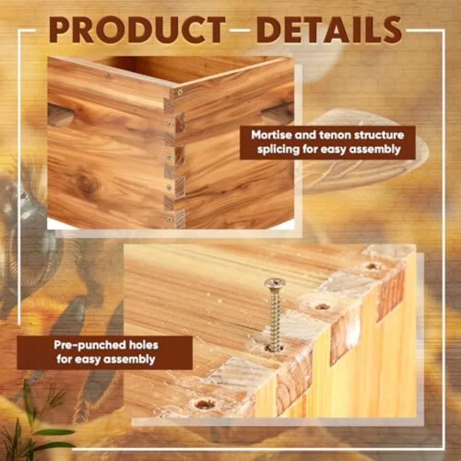 Colingmill Pieces Deep Bee Box for 0 Frame Unassembled Hive Brood Box with Wax Coating, Beekeeping Brood Boxes with Screws, Dip