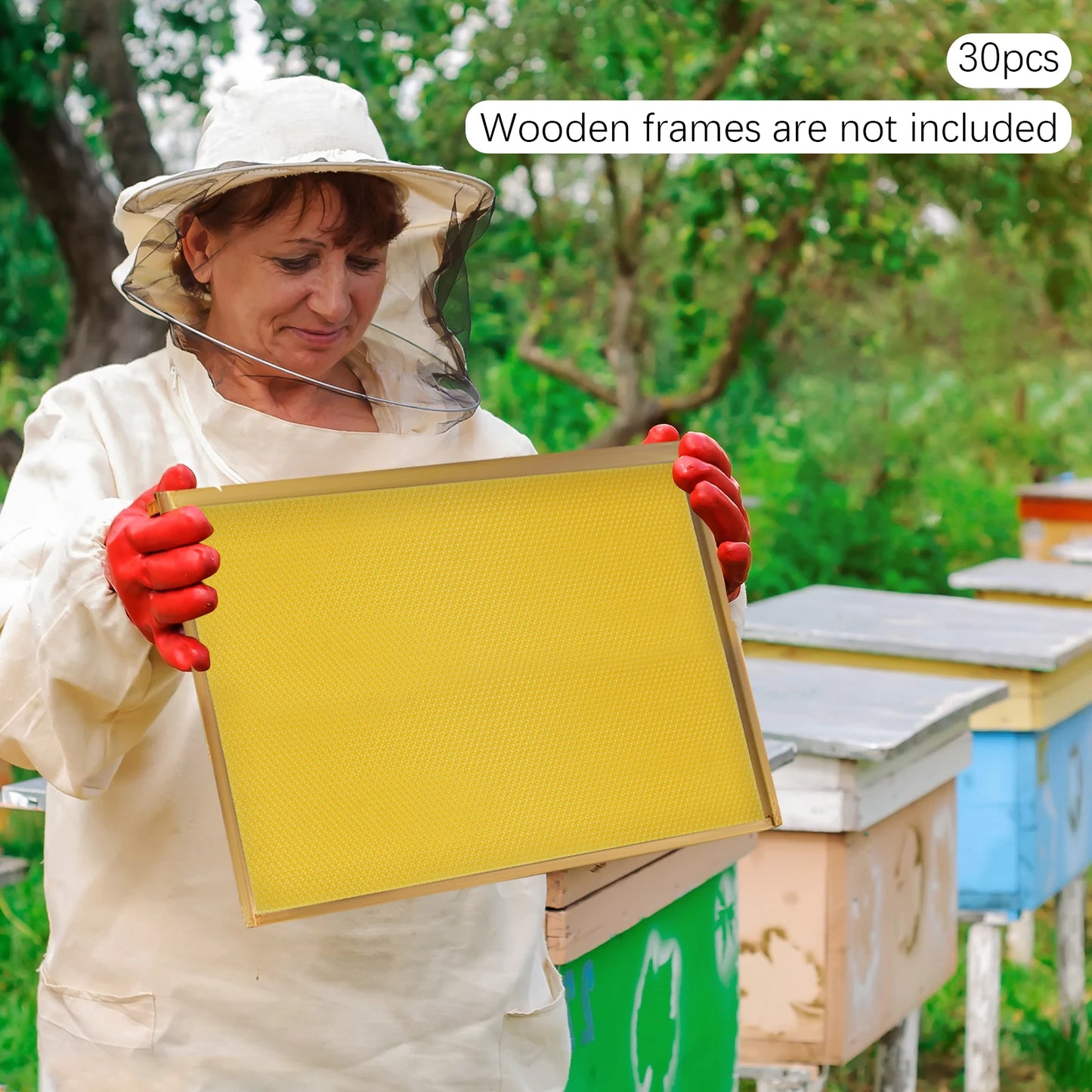 30-Pack Natural Beeswax Hive Foundations Beekeeper's Starter Kit 7.68x16.34" Beekeeping Sheets for Increased Honey Production