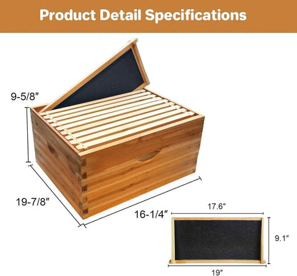 10-Frame Deep Brood Box, Wax Coated Bee Hives Deep Box with Beehives Frames and Wax Foundations, Langstroth Hive Body Brood Box for Beekeeping Supplement (Unassembled)