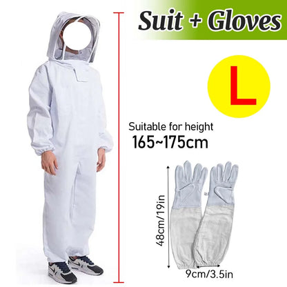 Full Body Beekeeping Suit with Veil Jacket Pants Gloves Breathable Cotton Thickened Protection L XL XXL for 165-195cm Height
