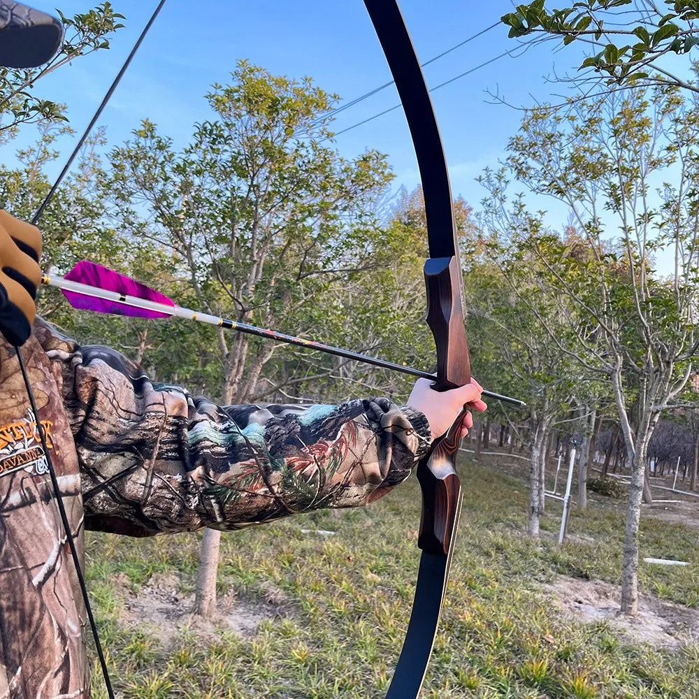 60'' Black Hunter Archery Recurve Bow 40-60lbs Bamboo Core Limbs Wooden Riser for Right Hand American Hunting Split Takedown Bow