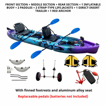 Modular Assembly Kayak with Split Hard Shell, Electric/Pedal-Driven Canoe for Solo/Tandem Lake/Sea Adventures, Portable LLDPE