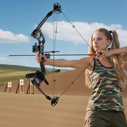 Fully Adjustable Compound Bow Kit Right Handed, 30-70LB Draw Weight with Lighted Sight & Shock Absorption, Complete Hunting Accessories for Archery Beginners & Pros